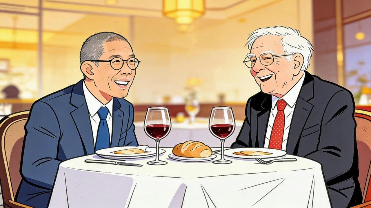 检索后生成的中国首富与巴菲特晚餐漫画，左侧人物更接近当时检索到的公众人物参考
