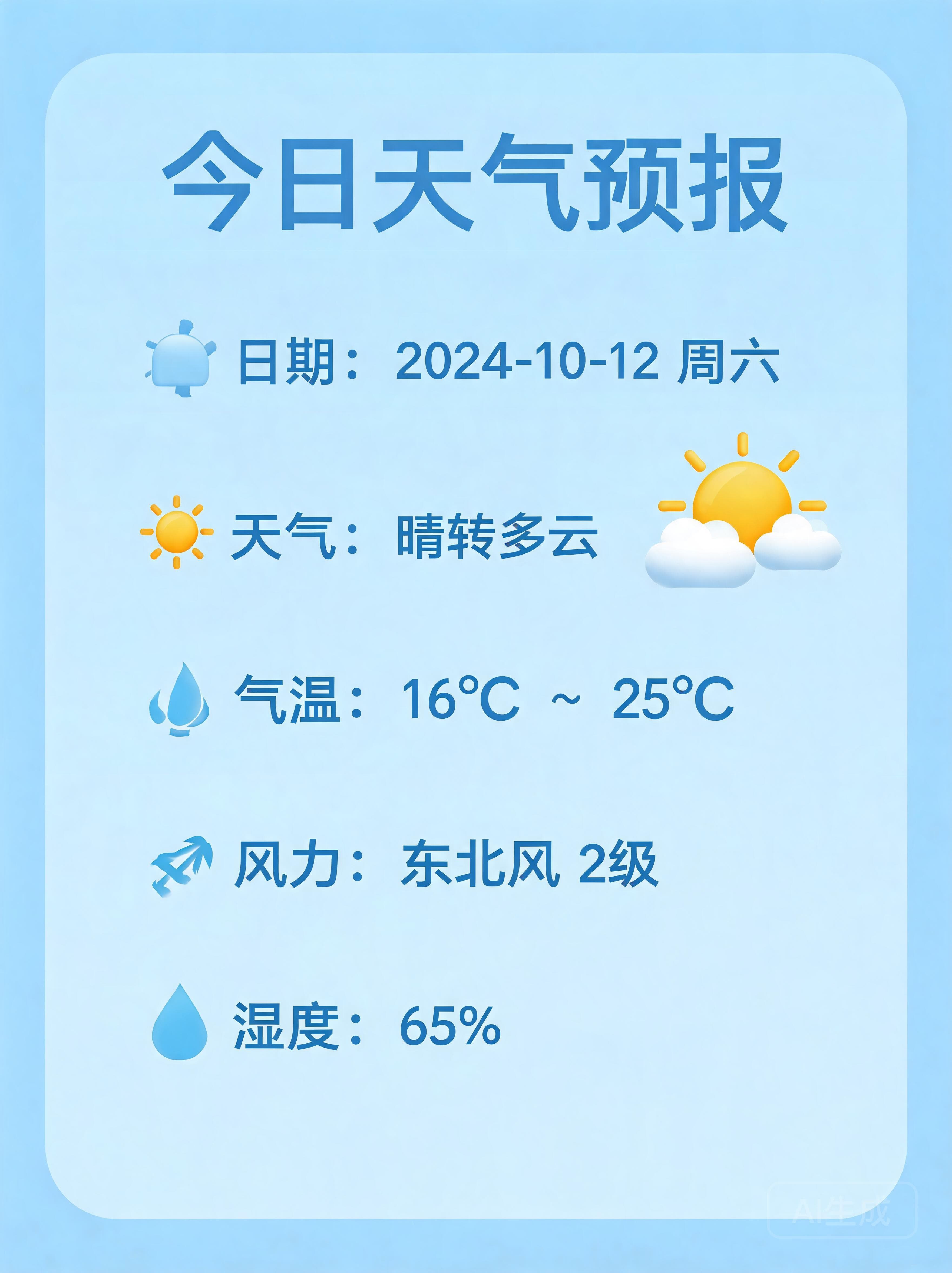 未检索时生成的天气预报卡片，日期和天气信息停留在泛化结果